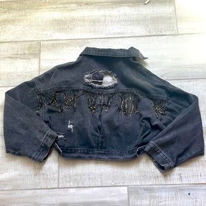 Black over sized rhinestone jean jacket